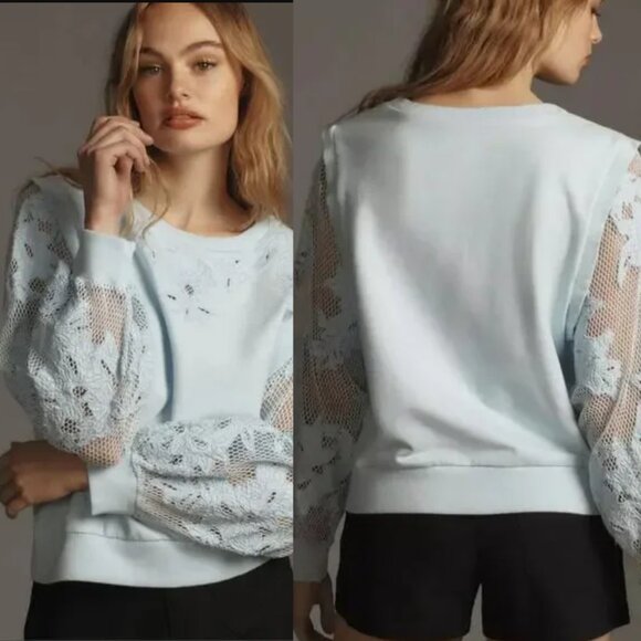Anthropologie Tops - NWT Anthropologie Embroidered Blue Sweatshirt - Large